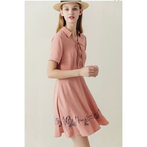 Miss Patina London Pink Cat London Skyline Lace Up Fit & Flare Dress Large NWT